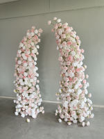 H184 Vente en gros usine de roses artificielles roses claires et blanches, pleines et dimensionnelles, en forme de corne, pour toile de fond de mariage et décorations de scène
