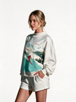 Chemisier tricoté pour femme à col montant, motif imprimé mignon, broderie 3D, style décontracté pour l'hiver et l'automne