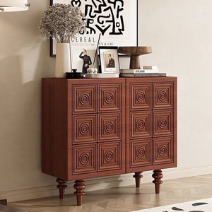 Nordic <b>Retro</b> Solid Wood <b>Sideboard</b> 80x40x90 Cm Handmade Carved Storage Cabinet For Living Room Entryway - Product Image 1