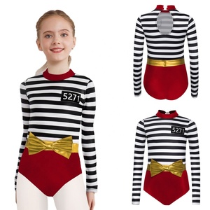 Maillot de Gimnasia para Niñas, a Rayas, Manga Larga, Cuello Alto, con Lazo, para Práctica, Personalizable - Product Image 3