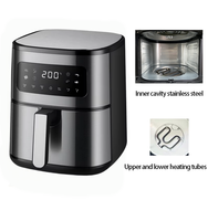 Freidora de Aire Digital de Acero Inoxidable de Gran Capacidad (6.5L) para Preparación de Comidas Familiares, 1500W, Pantalla LCD, Temporizador de 60 Minutos