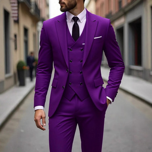 Costume de cérémonie trois pièces pour <span class=keywords><strong>homme</strong></span>, décontracté, pour marié, <span class=keywords><strong>mariage</strong></span>, simple boutonnage, en laine peignée, double boutonnage, <span class=keywords><strong>gilet</strong></span>, ensemble 3 pièces - Product Image 2