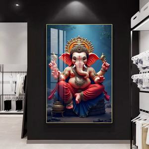 Peinture Murale LED en Porcelaine Cristalline, Décoration Intérieure, Toile Imprimée HD Personnalisée, Motif Éléphant et Dieu Indien, Vente en Gros de Luxe - Product Image 6