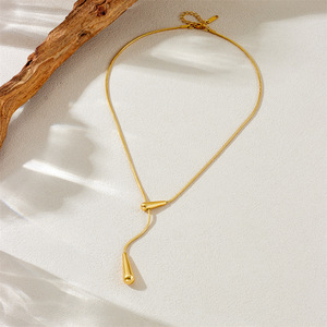 Minimalist Teardrop Pendant Necklace Stainless Steel Chain Tassel Design Fashion Jewelry For Women N3314 - Product Image 3