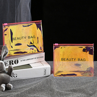 Sac à fermeture éclair en PVC holographique personnalisé, pochette à glissière laser, emballage cosmétique et soin de la peau, sac de rangement pour maquillage avec logo imprimé, sac en plastique