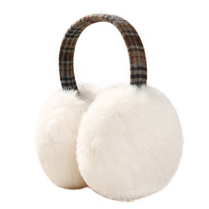 Orejeras de Felpa CACUSS de 15 cm de Diámetro, Color Rosa, Diseño de Cuadrícula, Color Café, Patrón de Rejilla, Cálidas para el Invierno, Plegables - Product Image 1