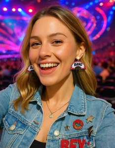 Pendientes llamativos de acrílico con forma de abanico, con purpurina, estilo occidental, para conciertos y fiestas, para mujer - Product Image 4