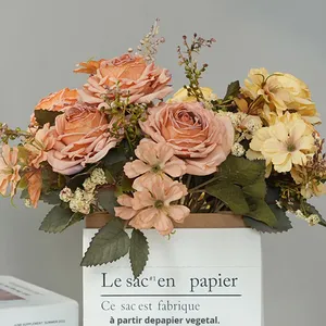 Artificial Silk Flower Bouquet 7-Headed Multi-Layered Rose <strong>Burnt</strong> Edge Modern High Quality Home Decor <strong>Display</strong> - Product Image 3
