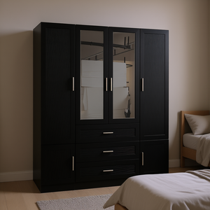 ตู้เสื้อผ้าไม้สีดำ 3 บาน 4 ลิ้นชัก ดีไซน์ทันสมัย ตู้เก็บเสื้อผ้า เฟอร์นิเจอร์ห้องนอน จัดเก็บได้เยอะ - Product Image 2