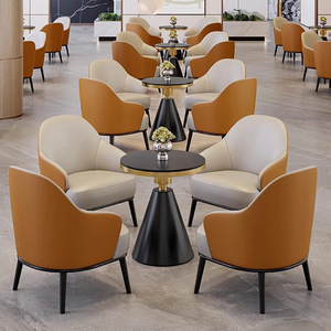 Modern Italian Style Leather <b>Office</b> <b>Sofa</b> Chair Set Metal Frame Comfortable Living Room Commercial Space - Product Image 4