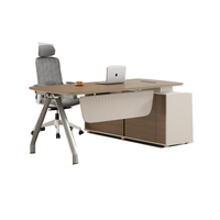 Bureau de direction moderne en bois en forme de L extensible avec pieds en métal, mobilier commercial