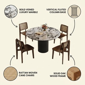 Elegante Mesa de Comedor Redonda de Mármol Estilo Francés, Mesa de Comedor Moderna Retro para el Hogar, Mesa con Superficie de Piedra para Cocina, Villa o Restaurante - Product Image 5