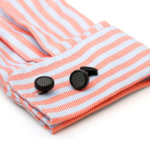 New Fashion <b>Shirt</b> Cuff Links Men's <b>Cufflinks</b> <b>with</b> White Stripes Round Design Black <b>Shirt</b> Accessory - Product Image 3