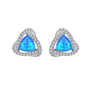 Original design Elegant S925 Sterling Silver Zirconia Women's Fine Jewelry Gift Blue <b>Opal</b> Stud <b>Earrings</b> Factory wholesale - Product Image 1