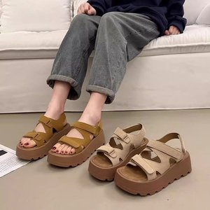 Sandalias Retro de Plataforma para Mujer, Diseño con Velcro, Transpirables, Ligeras, Impermeables, para Verano, Aumentan la Estatura, Casuales, para Playa y Vacaciones - Product Image 1