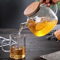 Ensemble bouilloire et pichet à eau en verre borosilicate de haute qualité avec couvercle en bambou, design à large ouverture, durable et écologique, pour service en restaurant