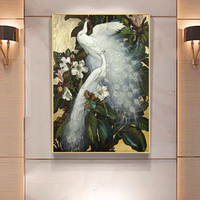 Peinture murale moderne colorée à la main, avec animal, paon blanc