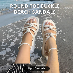 Sandales de plage tressées à bout rond et bride à boucle pour femme, grande taille, plateforme à semelle épaisse, tendance mode, design respirant pour l'extérieur - Product Image 2