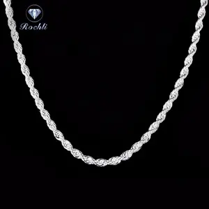 Высококачественное ожерелье из стерлингового серебра 925 пробы, Посеребренная веревочная цепочка, Серебряное ожерелье 925 пробы
