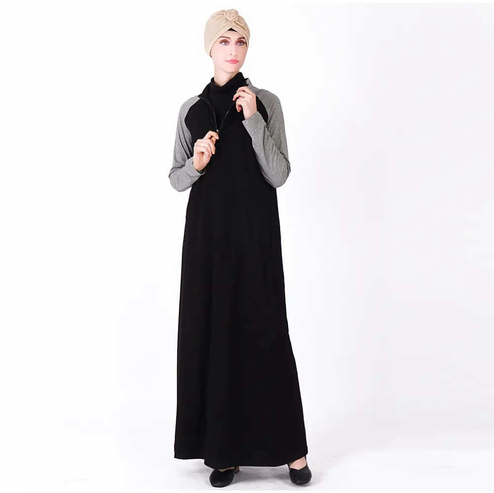 Cross border new cotton color matching knitted sportswear gown Muslim casual simple long skirt