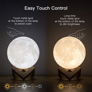 3D Moon <span class=keywords><strong>LED</strong></span> lampada da tavolo in legno luce notturna ricaricabile tocco remoto rubinetto USB lampada comoda legno Base illuminazione colorata - Product Image 4
