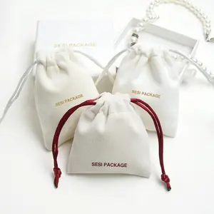 High Quality Small Velvet Flannel Drawstring 'Jewlery' Bags For Ring Earring Necklace Bracelet White Jewelry Bags