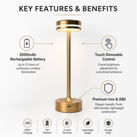 Lampe de bureau LED moderne en métal, rechargeable par USB, à commande tactile, sans fil, flexible, écologique, CRI 95 élevé, à intensité variable, pour lecture et veilleuse