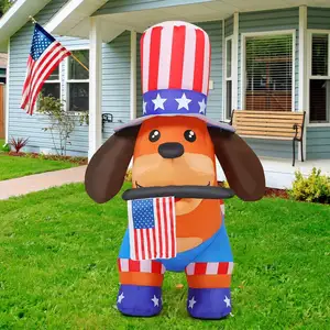 Patriottische Onafhankelijkheidsdag Hond Amerikaanse Vlag Opblaasbare Led-Decoratie Binnen Buiten Verlicht Opblaasdecor 4e Van July