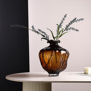 Vase à fleurs en verre moderne en forme de vague, vase à fleurs hydroponique créatif en ambre - Product Image 4