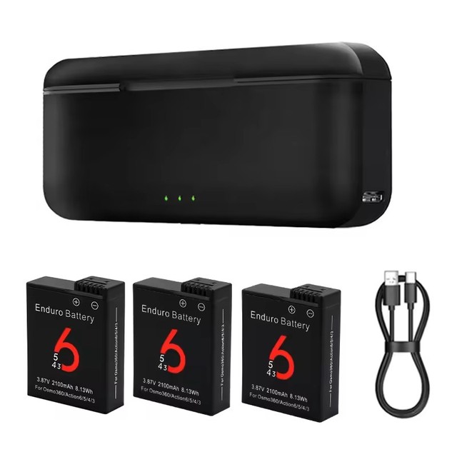 HONGDAK Battery Charger for DJI Osmo Action 6/5/4/3 Camera with Power Indicator Light Three Slot Battery Charging Storage Box
