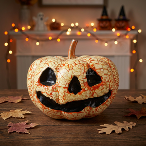 Sculpture d'Halloween de luxe faite à la main en laque, motif citrouille et œuf, avec noyau en bambou et incrustation de nacre naturelle, ornement de maison et présentation de table - Product Image 3