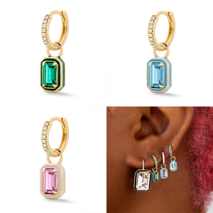 Pendientes de Aro Grandes Cuadrados de Plata de Ley S925 con Circonita y Esmalte de Color de CANNER Fashion - Product Image 6
