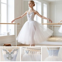 R0186 Robe longue tutu de ballet romantique blanche pour filles, ornée, costume de danse classique pour spectacle sur scène