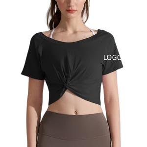 Nueva <span class=keywords><strong>Camiseta</strong></span> Deportiva de Verano para Mujer, Diseño Personalizado AL, Sexy, con Patrón Trenzado, Color Sólido, Manga Corta, para Fitness, Yoga, Secado Rápido - Product Image 4