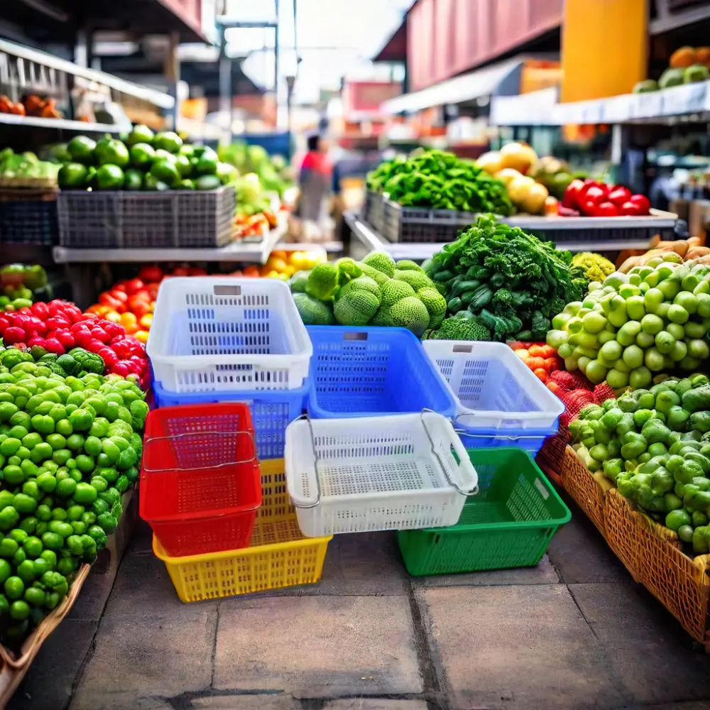 फलों और सब्जियों के लिए टिकाऊ नेस्टेबल सॉलिड बॉक्स स्टोरेज क्रेट लंबे समय तक चलने वाली ताजगी वाली प्लास्टिक जाल