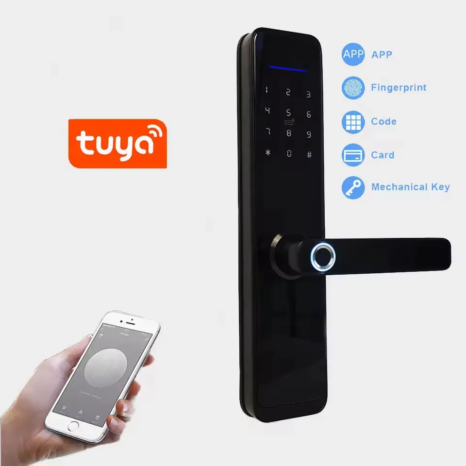 Wholesale Price Tuya Smart Digital Door Locks For Wooden Door Wifi App Control Smart Lock With Fingerprint Key Card Nfc Rfid