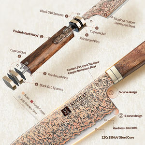 XINZUO Custom 53 strati tricolore rame damasco acciaio Bunka coltello con Premium Padauk <span class=keywords><strong>Burl</strong></span> legno manico di lusso coltelli da cucina - Product Image 2