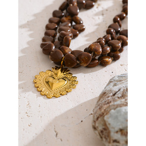 XY kalung liontin hati baja tahan karat, perhiasan rantai buatan tangan manik-manik akrilik berlapis baru musim gugur musim dingin 3090 - Product Image 5