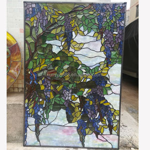 Fenêtres en verre teinté faites à la main, durables, avec motif glycine, fourniture directe d'usine |   Bloc de verre pour la décoration des églises et des villas - Product Image 1