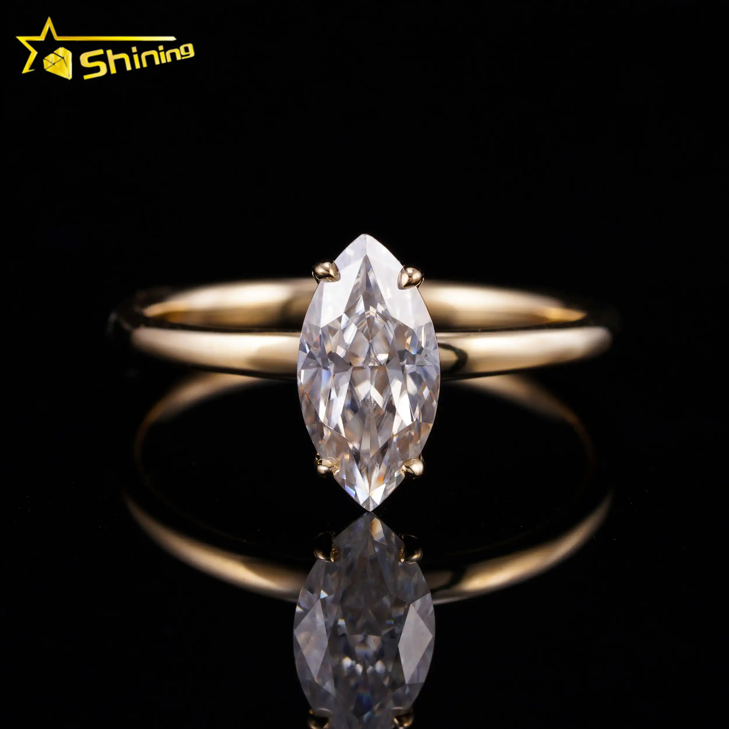Anel de noivado em ouro maciço 14K com diamantes e moissanite para mulheres, joia brilhante 1CT, anel de casamento fino