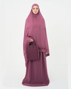 SIPO malaisien Ramadan femmes musulmanes Eid modeste indonésien 2 pièces Jilbab Abaya musulman dentelle Kurung Satin tuding Telekung - Product Image 2
