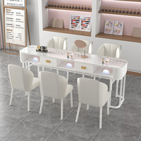 Table de Salon de Manucure Vintage Style Européen avec Plateau en Verre pour 3 Personnes