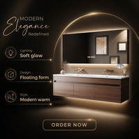 Ensemble de meuble-lavabo mural moderne en bois massif et céramique avec miroir intelligent LED et lavabo résistant à l'eau pour hôtels et appartements