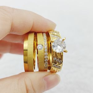 Joyería Europea Alianzas <span class=keywords><strong>de</strong></span> lujo Conjunto nupcial Anillos <span class=keywords><strong>de</strong></span> titanio dorado Promesa occidental Anillos <span class=keywords><strong>de</strong></span> compromiso <span class=keywords><strong>de</strong></span> boda Parejas - Product Image 5