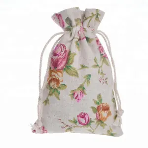 10*14cm Handmade Rose Flower Cotton Linen Drawstring Package Bags Sack Jewelry Pouches Wedding Bomboniera Gift Burlap Bags