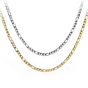 Großhandel Custom 3mm 4mm Damen schmuck Silber Farbe 14 Karat 18 Karat vergoldet gefüllt Edelstahl FIgaro Link Chain Halskette