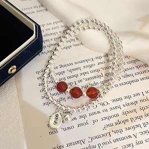 S925 Sterling Silver Red Agate <b>Bracelet</b> Women's Chinese Style Lucky <b>Beads</b> Stackable Jewelry Everyday Wear - Product Image 4