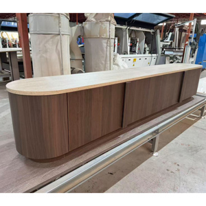 Stylish Floor Wooden Storage Japandi Curved <strong>TV</strong> <strong>Stand</strong> Floor-Mounted <strong>TV</strong> Cabinet for Living Room Elegant Travertine <strong>Walnut</strong> - Product Image 1