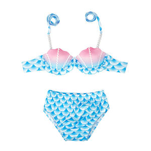 Ensemble trois pièces bikini queue de sirène pour filles avec coquillages, en mousseline dégradée, nouvelle collection, vente chaude transfrontalière - Product Image 2