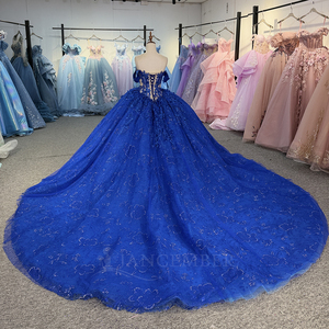 Robe de Quinceañera pour femme 6840 Illusion Bleu Royal, coupe cœur, bouffante, avec traîne chapelle, ornée de perles, d'applications en cristal et d'imprimés, taille naturelle - Product Image 4